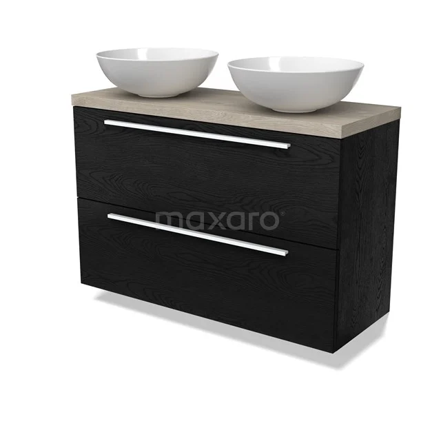 Modulo Plato Slim Vanity units for countertop basin | 100 cm Black oak Flat front Light grey oak worktop 2 Stacked drawers BMK37-02755