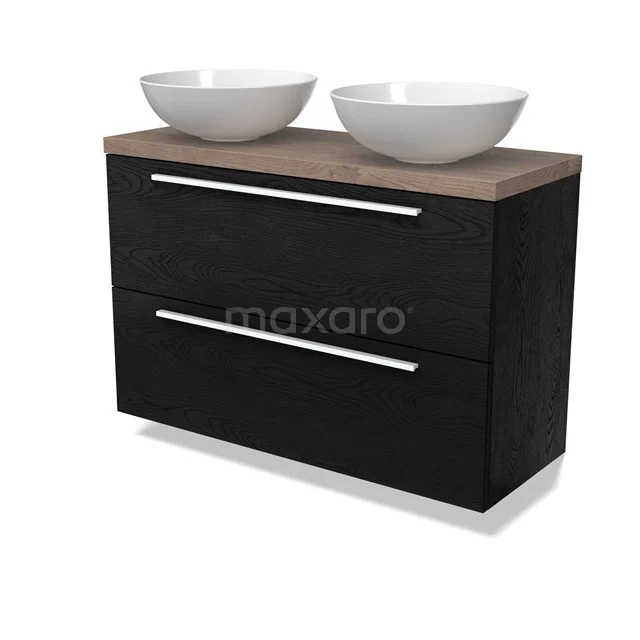 Modulo Plato Slim Badmöbel mit Aufsatzwaschbecken | 100 cm Schwarze Eiche Flach front Mittelbraune Eiche blatt 2 übereinanderliegende Schubladen BMK37-02757 Modulo Plato Slim Badmöbel mit Aufsatzwaschbecken | 100 cm Schwarze Eiche Flach front Mittelbraune Eiche blatt 2 übereinanderliegende Schubladen BMK37-02757