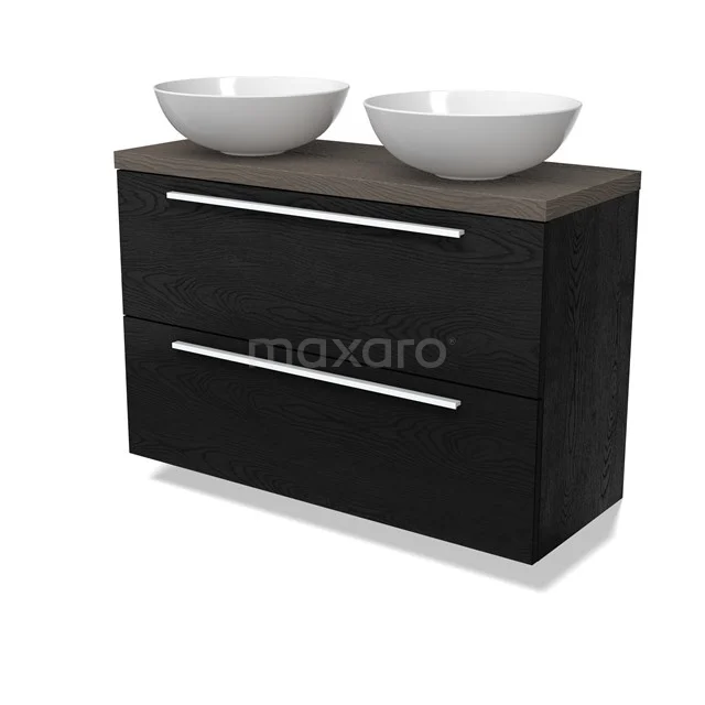 Modulo Plato Slim Vanity units for countertop basin | 100 cm Black oak Flat front Dark brown oak worktop 2 Stacked drawers BMK37-02758