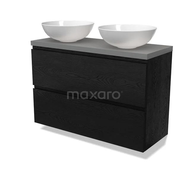 Modulo Plato Slim Badmöbel mit Aufsatzwaschbecken | 100 cm Schwarze Eiche Grifflos front Mittelgrau blatt 2 übereinanderliegende Schubladen BMK37-02763 Modulo Plato Slim Badmöbel mit Aufsatzwaschbecken | 100 cm Schwarze Eiche Grifflos front Mittelgrau blatt 2 übereinanderliegende Schubladen BMK37-02763