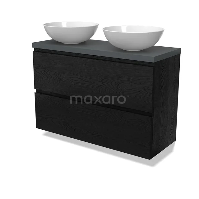 Modulo Plato Slim Vanity units for countertop basin | 100 cm Black oak Handle-less front Dark grey worktop 2 Stacked drawers BMK37-02766