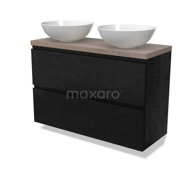 Modulo Plato Slim Vanity units for countertop basin | 100 cm Black oak Handle-less front Oak worktop 2 Stacked drawers BMK37-02769