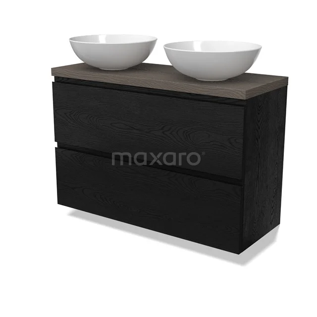 Modulo Plato Slim Vanity units for countertop basin | 100 cm Black oak Handle-less front Dark brown oak worktop 2 Stacked drawers BMK37-02773