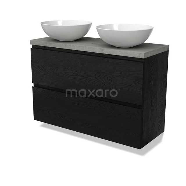 Modulo Plato Slim Vanity units for countertop basin | 100 cm Black oak Handle-less front Grey oak worktop 2 Stacked drawers BMK37-02774