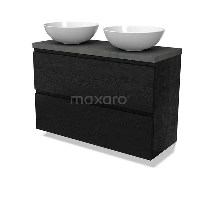 Modulo Plato Slim Vanity units for countertop basin | 100 cm Black oak Handle-less front Dark grey concrete worktop 2 Stacked drawers BMK37-02776