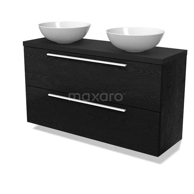 Modulo Plato Slim Vanity units for countertop basin | 120 cm Black oak Flat front Matte black worktop 2 Stacked drawers BMK37-02777