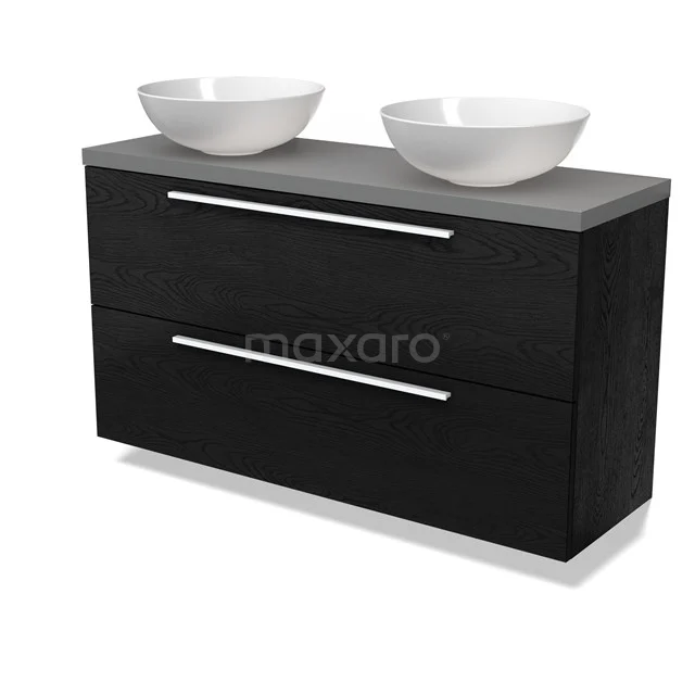 Modulo Plato Slim Badmöbel mit Aufsatzwaschbecken | 120 cm Schwarze Eiche Flach front Mittelgrau blatt 2 übereinanderliegende Schubladen BMK37-02778 Modulo Plato Slim Badmöbel mit Aufsatzwaschbecken | 120 cm Schwarze Eiche Flach front Mittelgrau blatt 2 übereinanderliegende Schubladen BMK37-02778