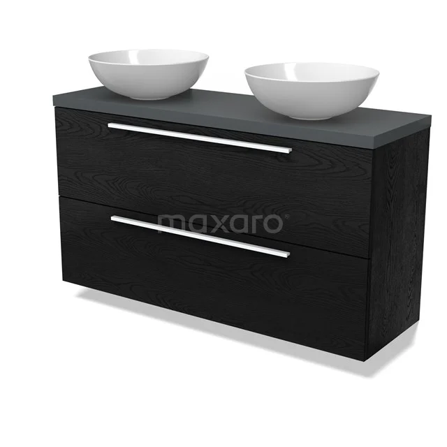Modulo Plato Slim Vanity units for countertop basin | 120 cm Black oak Flat front Dark grey worktop 2 Stacked drawers BMK37-02780