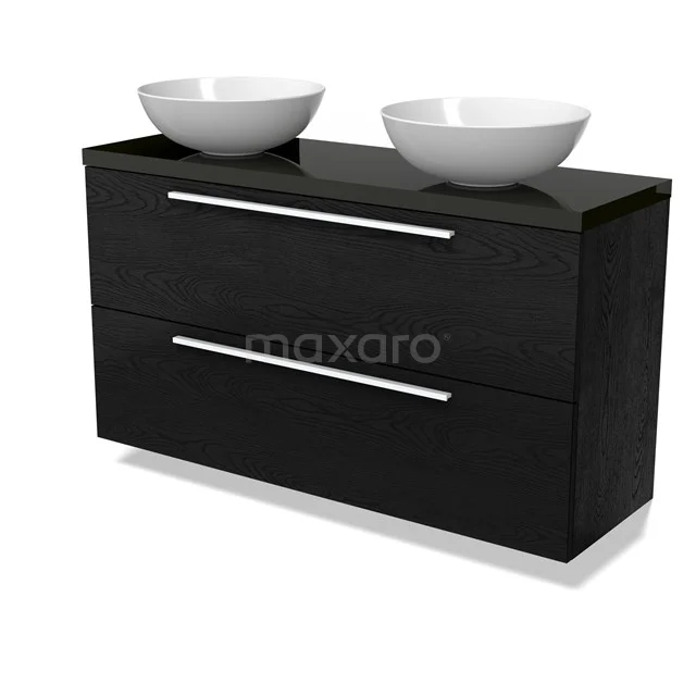 Modulo Plato Slim Vanity units for countertop basin | 120 cm Black oak Flat front High-gloss black worktop 2 Stacked drawers BMK37-02781