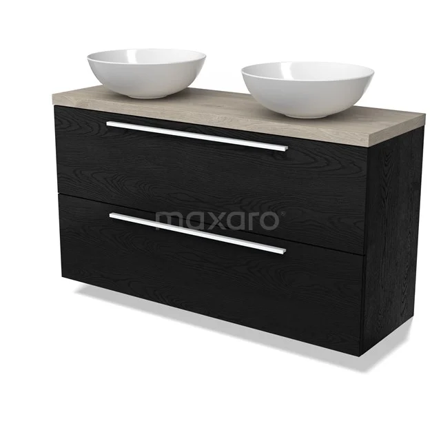 Modulo Plato Slim Vanity units for countertop basin | 120 cm Black oak Flat front Light grey oak worktop 2 Stacked drawers BMK37-02784