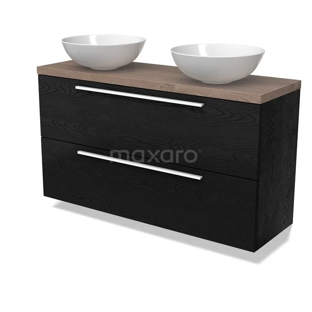 Modulo Plato Slim Vanity units for countertop basin | 120 cm Black oak Flat front Mid brown oak worktop 2 Stacked drawers BMK37-02786