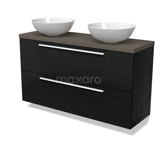 Modulo Plato Slim Vanity units for countertop basin | 120 cm Black oak Flat front Dark brown oak worktop 2 Stacked drawers BMK37-02787