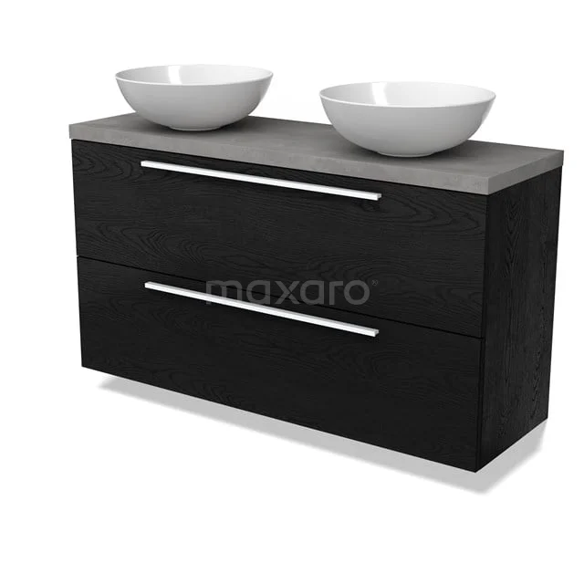 Modulo Plato Slim Badmöbel mit Aufsatzwaschbecken | 120 cm Schwarze Eiche Flach front Hellgrauer Beton blatt 2 übereinanderliegende Schubladen BMK37-02789 Modulo Plato Slim Badmöbel mit Aufsatzwaschbecken | 120 cm Schwarze Eiche Flach front Hellgrauer Beton blatt 2 übereinanderliegende Schubladen BMK37-02789