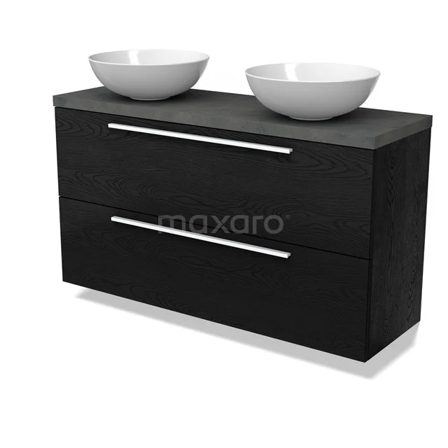Modulo Plato Slim Vanity units for countertop basin | 120 cm Black oak Flat front Dark grey concrete worktop 2 Stacked drawers BMK37-02790