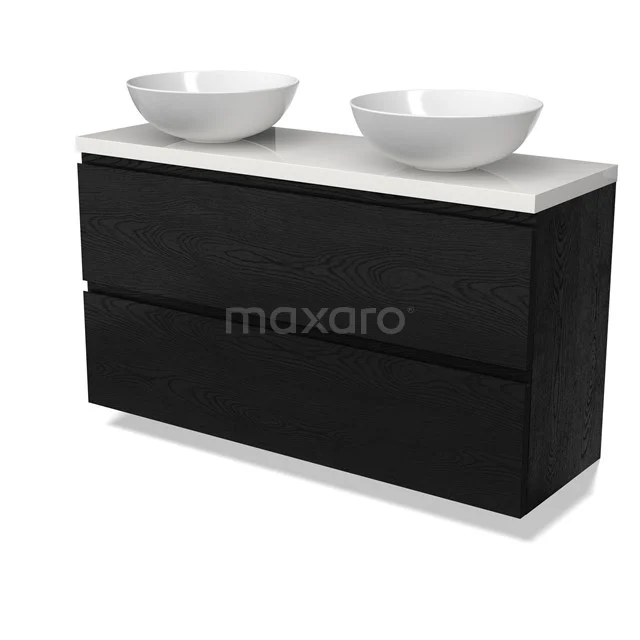 Modulo Plato Slim Vanity units for countertop basin | 120 cm Black oak Handle-less front High-gloss white worktop 2 Stacked drawers BMK37-02793