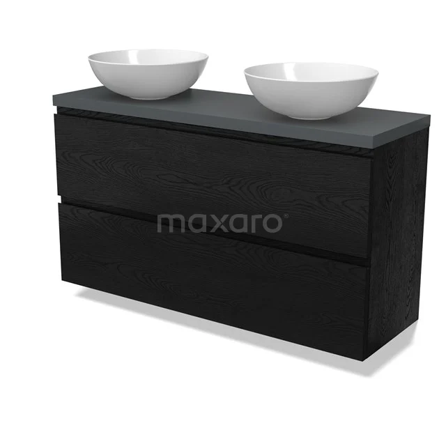 Modulo Plato Slim Vanity units for countertop basin | 120 cm Black oak Handle-less front Dark grey worktop 2 Stacked drawers BMK37-02794