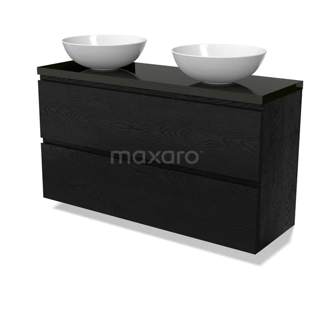 Modulo Plato Slim Vanity units for countertop basin | 120 cm Black oak Handle-less front High-gloss black worktop 2 Stacked drawers BMK37-02795