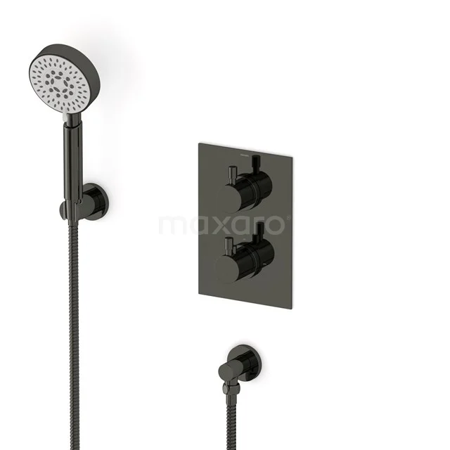 Radius Unterputz-Brausegarnitur | Schwarzchrom Thermostatarmatur mit Handbrause 5 Positionen AIB55-00006