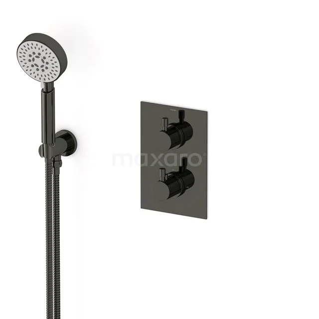 Radius Unterputz-Brausegarnitur | Schwarzchrom Thermostatarmatur mit Handbrause 5 Positionen AIB55-00009