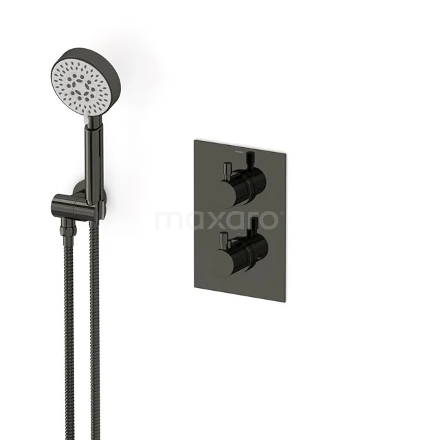 Radius Unterputz-Brausegarnitur | Schwarzchrom Thermostatarmatur mit Handbrause 5 Positionen AIB55-00010