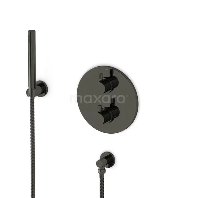 Radius Unterputz-Brausegarnitur | Schwarzchrom Thermostatarmatur mit Handbrause 1 Position AIB55-00011