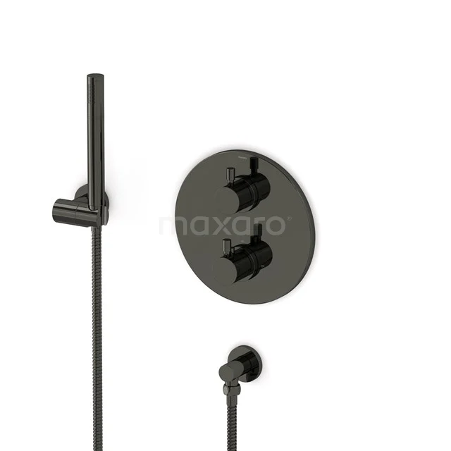 Radius Unterputz-Brausegarnitur | Schwarzchrom Thermostatarmatur mit Handbrause 1 Position AIB55-00013