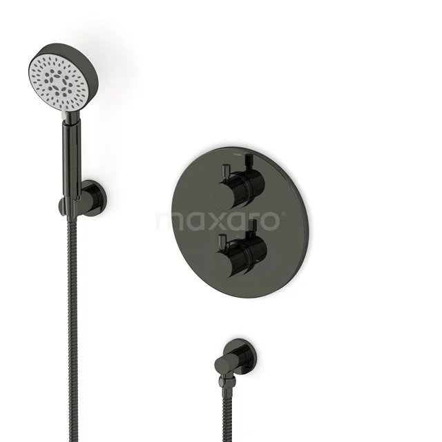 Radius concealed shower mixer set | Black chrome Thermostatic mixer with handheld shower 5 positions AIB55-00016