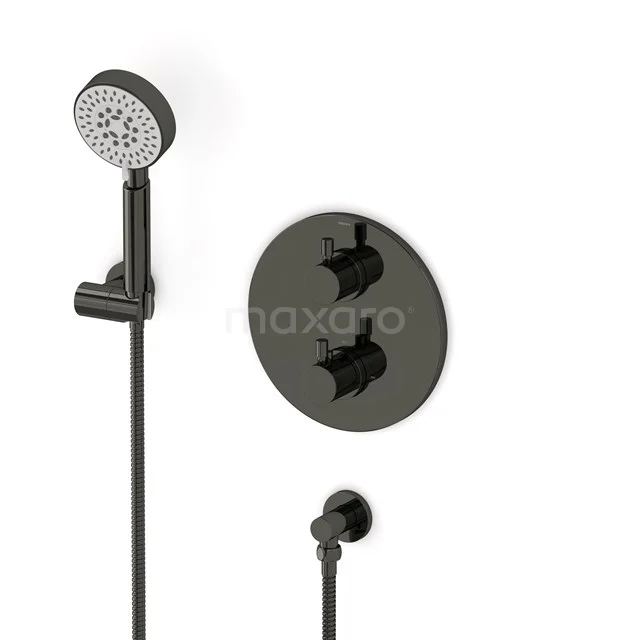 Radius Unterputz-Brausegarnitur | Schwarzchrom Thermostatarmatur mit Handbrause 5 Positionen AIB55-00018