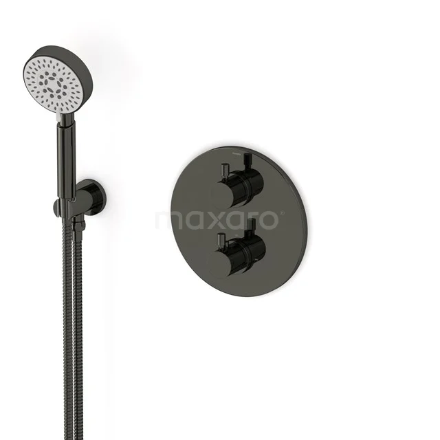 Radius Unterputz-Brausegarnitur | Schwarzchrom Thermostatarmatur mit Handbrause 5 Positionen AIB55-00019