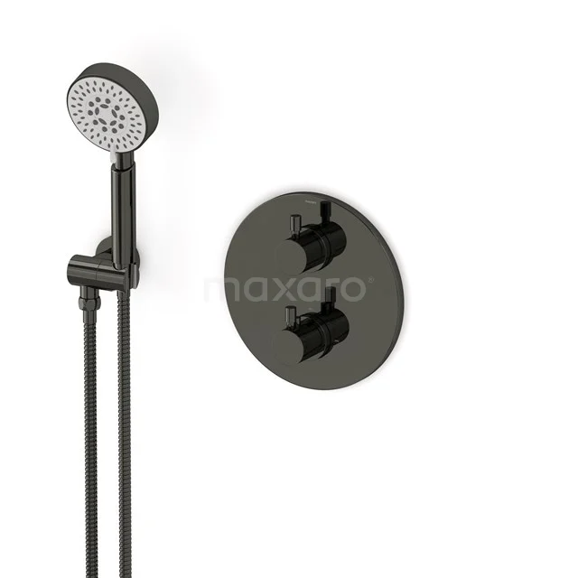 Radius Unterputz-Brausegarnitur | Schwarzchrom Thermostatarmatur mit Handbrause 5 Positionen AIB55-00020