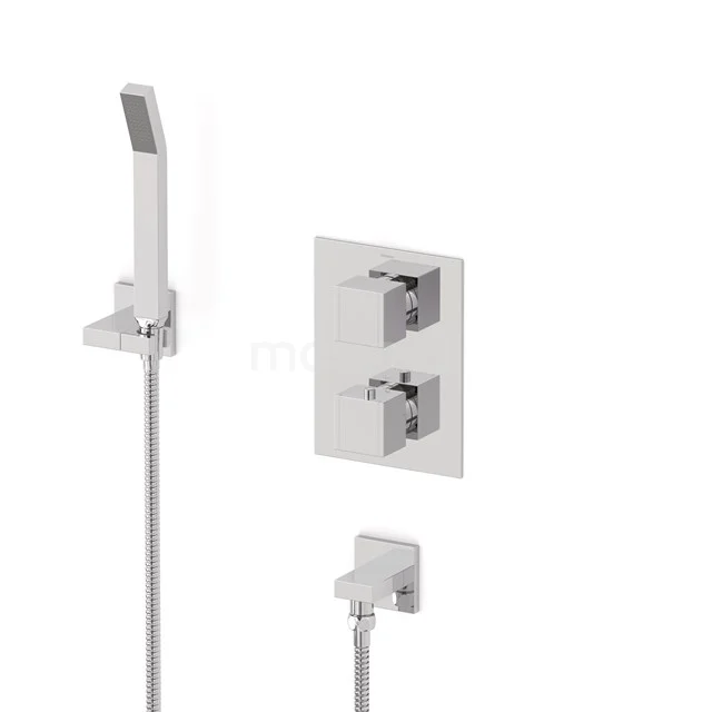 Cubic concealed shower mixer set | Chrome Thermostatic mixer with handheld shower 1 position AIC22-00008