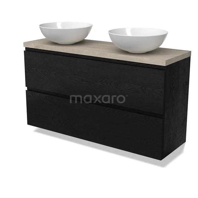 Modulo Plato Slim Vanity units for countertop basin | 120 cm Black oak Handle-less front Light grey oak worktop 2 Stacked drawers BMK37-02798