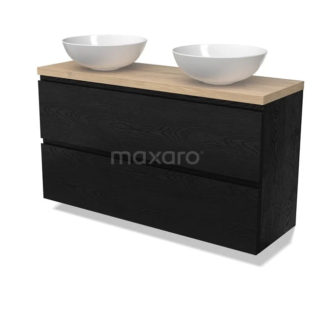 Modulo Plato Slim Vanity units for countertop basin | 120 cm Black oak Handle-less front Light brown oak worktop 2 Stacked drawers BMK37-02799