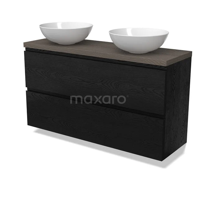 Modulo Plato Slim Vanity units for countertop basin | 120 cm Black oak Handle-less front Dark brown oak worktop 2 Stacked drawers BMK37-02801