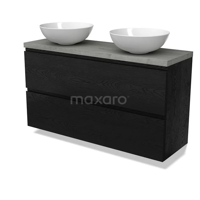 Modulo Plato Slim Vanity units for countertop basin | 120 cm Black oak Handle-less front Grey oak worktop 2 Stacked drawers BMK37-02802