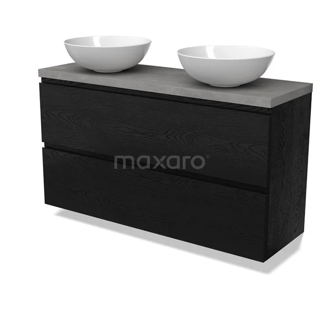 Modulo Plato Slim Vanity units for countertop basin | 120 cm Black oak Handle-less front Light grey concrete worktop 2 Stacked drawers BMK37-02803