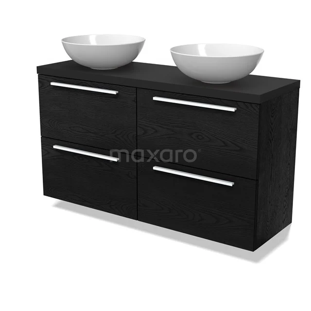 Modulo Plato Slim Vanity units for countertop basin | 120 cm Black oak Flat front Matte black worktop 4 drawers BMK38-00533