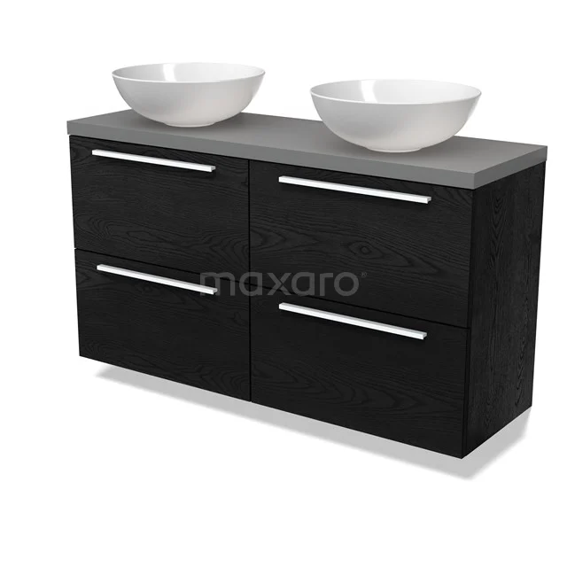 Modulo Plato Slim Badmöbel mit Aufsatzwaschbecken | 120 cm Schwarze Eiche Flach front Mittelgrau blatt 4 Schubladen BMK38-00534