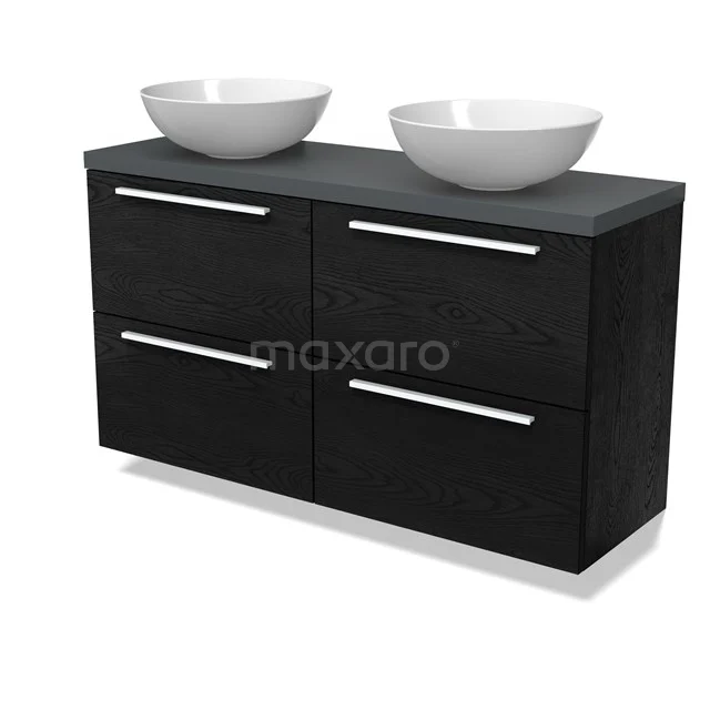 Modulo Plato Slim Badmöbel mit Aufsatzwaschbecken | 120 cm Schwarze Eiche Flach front Dunkelgrau blatt 4 Schubladen BMK38-00536