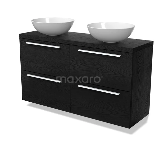 Modulo Plato Slim Badmöbel mit Aufsatzwaschbecken | 120 cm Schwarze Eiche Flach front Schwarze Eiche blatt 4 Schubladen BMK38-00538