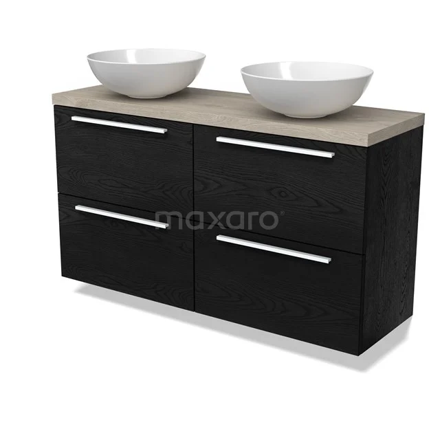 Modulo Plato Slim Vanity units for countertop basin | 120 cm Black oak Flat front Light grey oak worktop 4 drawers BMK38-00540