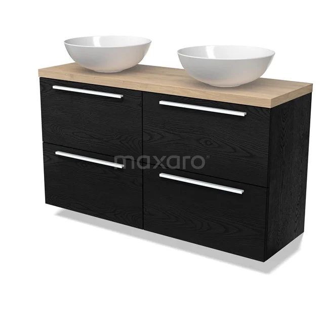 Modulo Plato Slim Vanity units for countertop basin | 120 cm Black oak Flat front Light brown oak worktop 4 drawers BMK38-00541