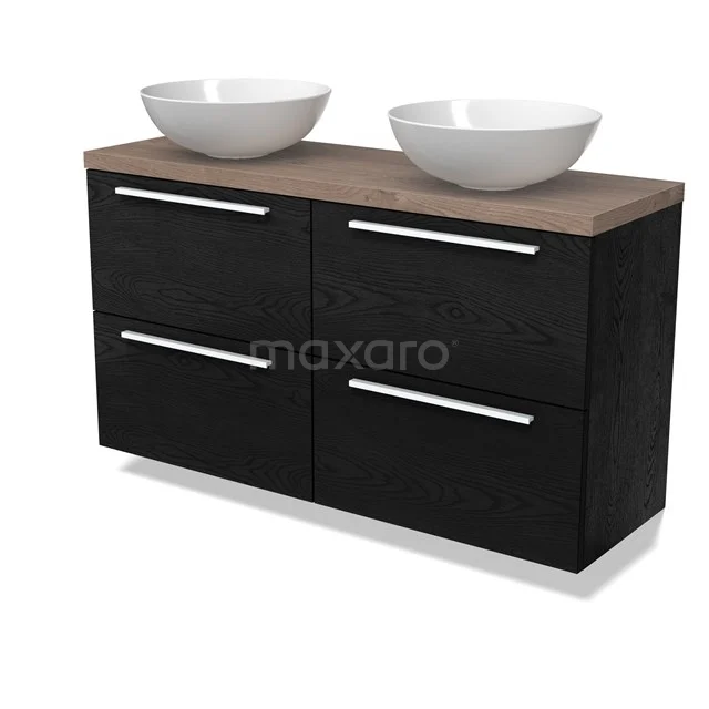 Modulo Plato Slim Vanity units for countertop basin | 120 cm Black oak Flat front Mid brown oak worktop 4 drawers BMK38-00542