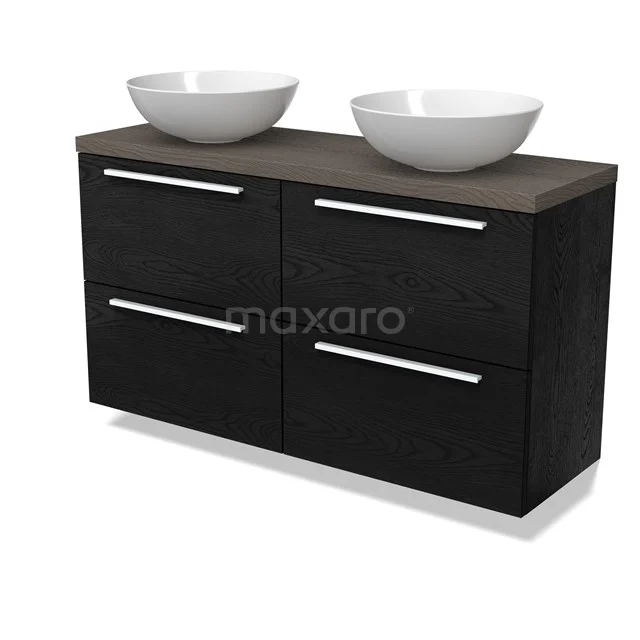 Modulo Plato Slim Vanity units for countertop basin | 120 cm Black oak Flat front Dark brown oak worktop 4 drawers BMK38-00543
