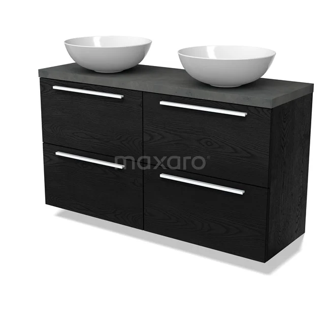 Modulo Plato Slim Vanity units for countertop basin | 120 cm Black oak Flat front Dark grey concrete worktop 4 drawers BMK38-00546