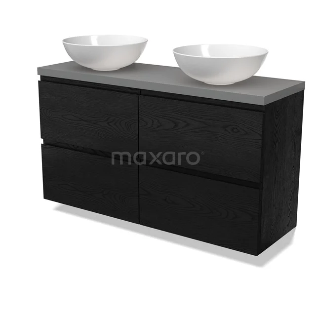 Modulo Plato Slim Badmöbel mit Aufsatzwaschbecken | 120 cm Schwarze Eiche Grifflos front Mittelgrau blatt 4 Schubladen BMK38-00548