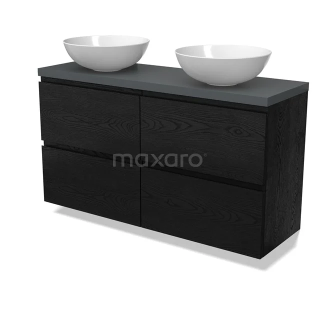 Modulo Plato Slim Badmöbel mit Aufsatzwaschbecken | 120 cm Schwarze Eiche Grifflos front Dunkelgrau blatt 4 Schubladen BMK38-00550