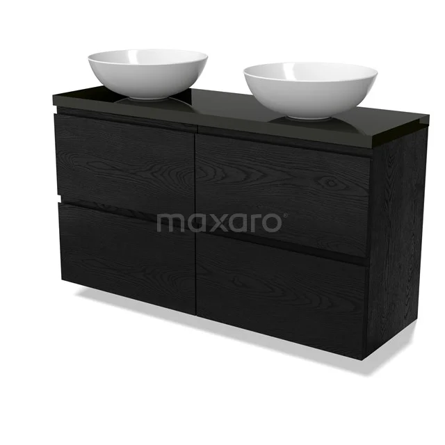 Modulo Plato Slim Vanity units for countertop basin | 120 cm Black oak Handle-less front High-gloss black worktop 4 drawers BMK38-00551
