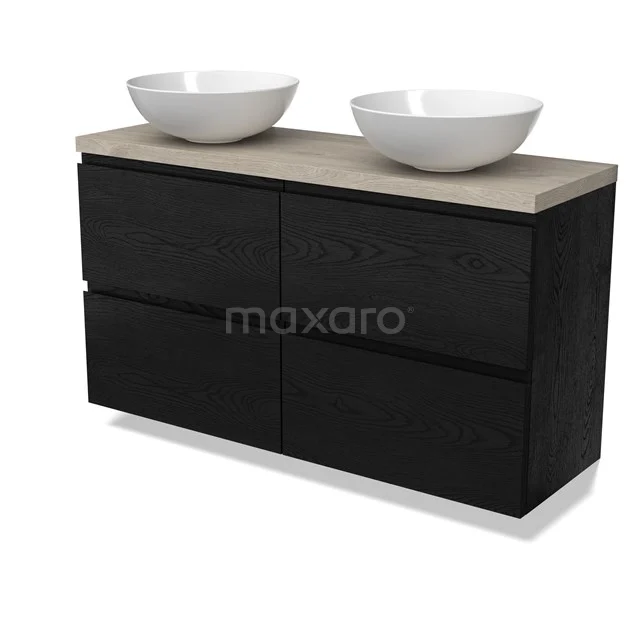 Modulo Plato Slim Badmöbel mit Aufsatzwaschbecken | 120 cm Schwarze Eiche Grifflos front Hellgraue Eiche blatt 4 Schubladen BMK38-00554 Modulo Plato Slim Badmöbel mit Aufsatzwaschbecken | 120 cm Schwarze Eiche Grifflos front Hellgraue Eiche blatt 4 Schubladen BMK38-00554