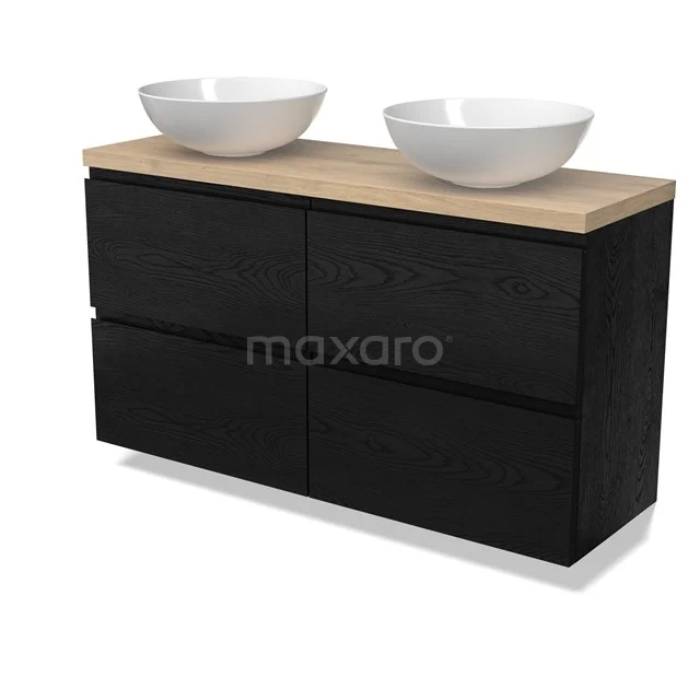 Modulo Plato Slim Vanity units for countertop basin | 120 cm Black oak Handle-less front Light brown oak worktop 4 drawers BMK38-00555